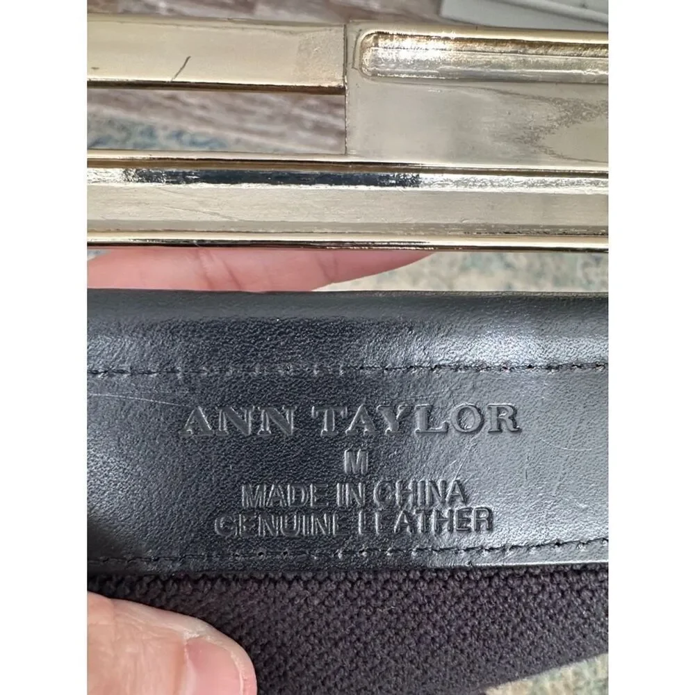 Ann Taylor Black Elastic Waist Belt with Gold Center Buckle and Genuine Leather